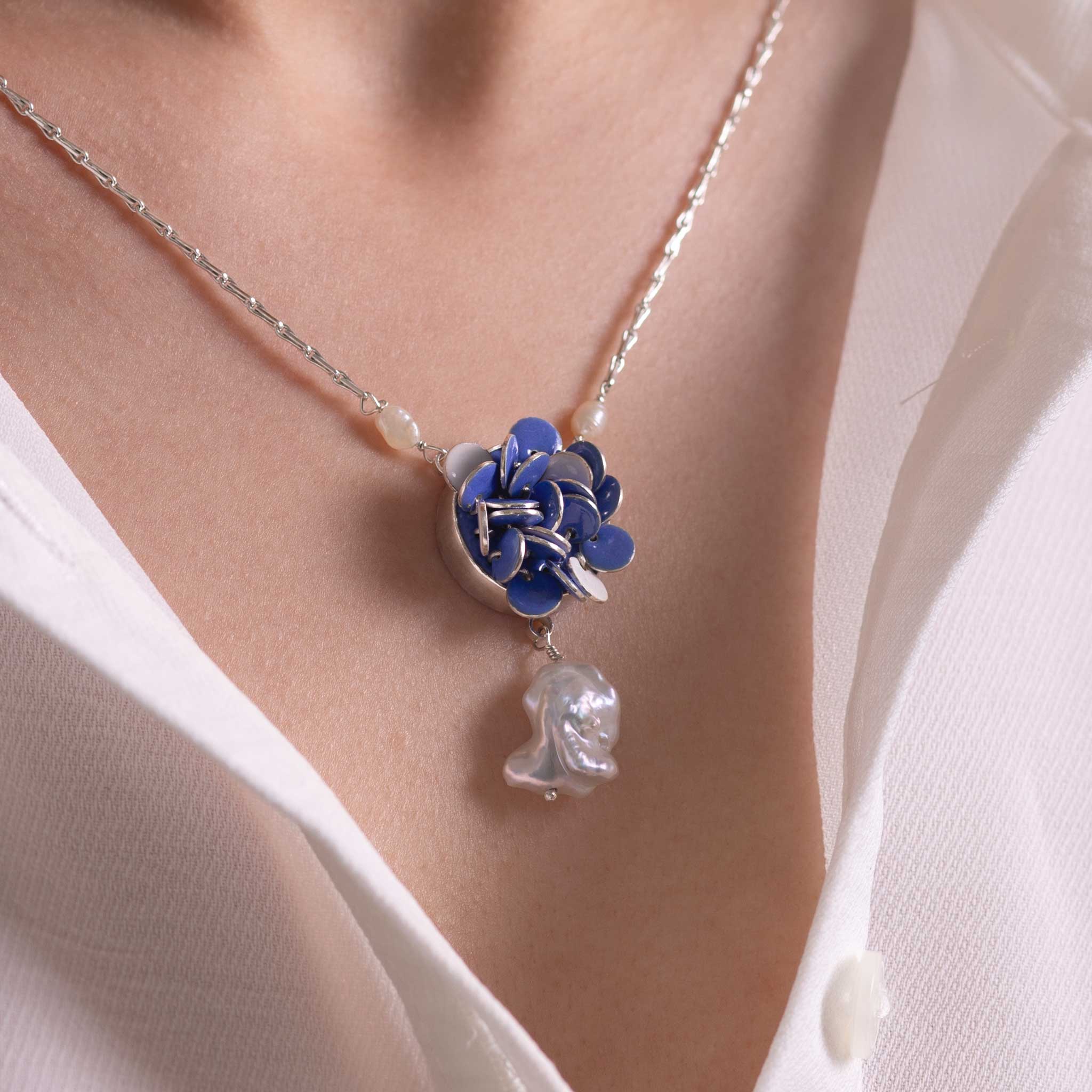Sterling Silver and Pearl Baroque Bloom Necklace